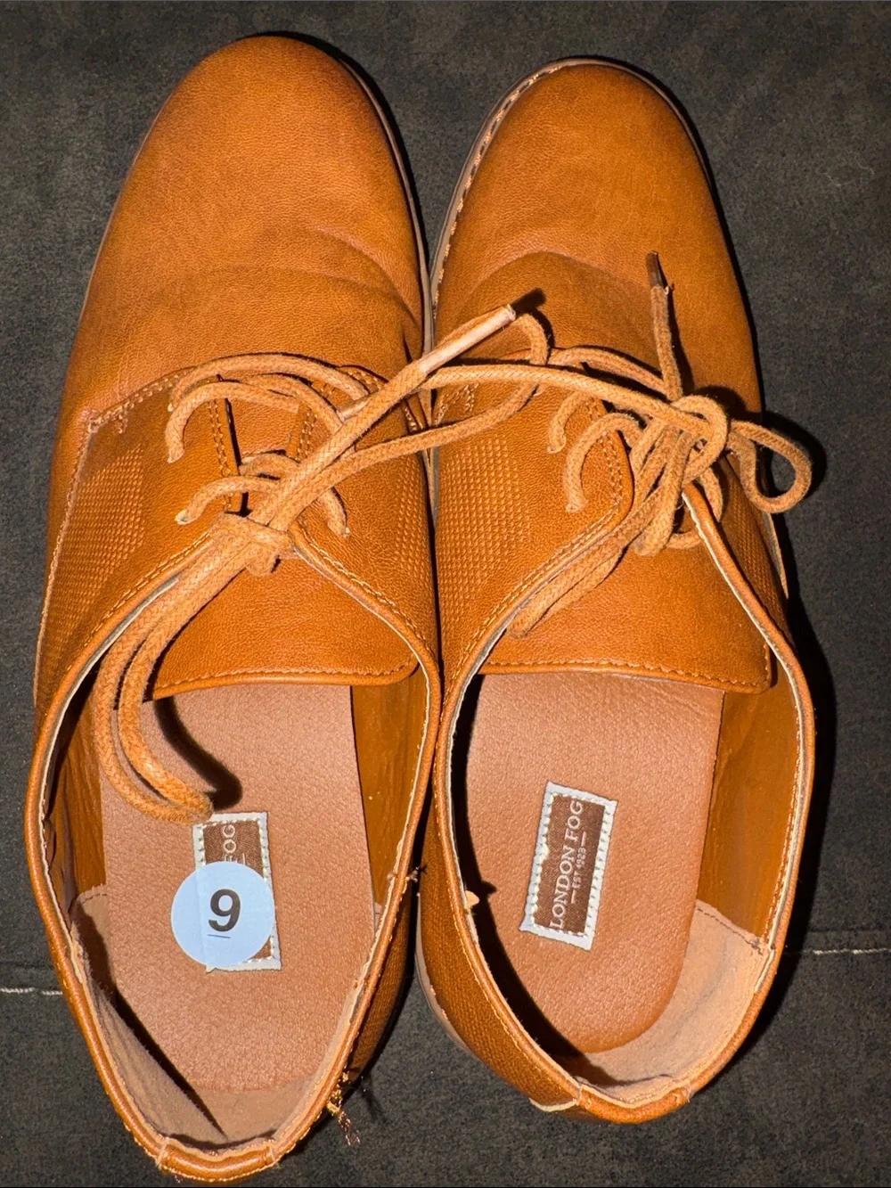 London Fog Cognac Leather Derby Shoes